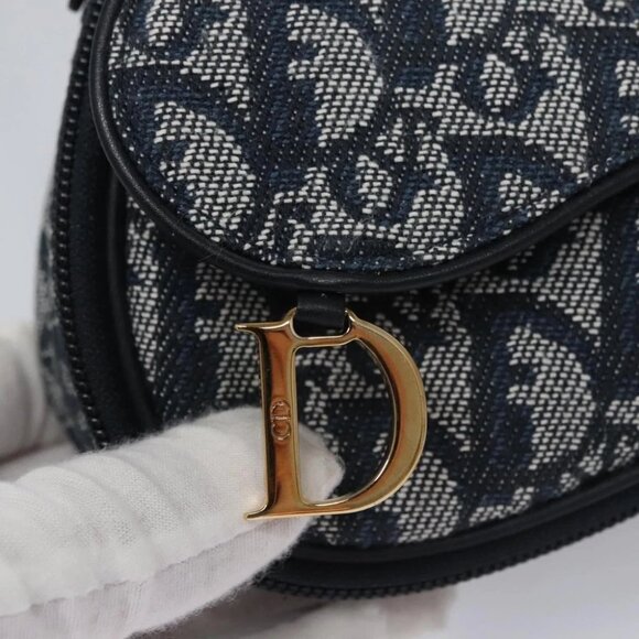 Christian Dior Trotter Canvas Saddle Pouch Navy Gold Auth EC240V - Picture 9 of 14